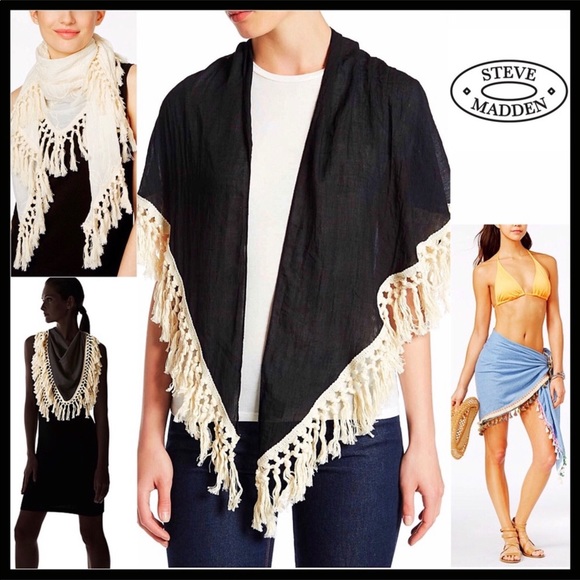 Steve Madden Sweaters - STEVE MADDEN WRAP TASSEL FRINGE COVERUP CAPE A2C